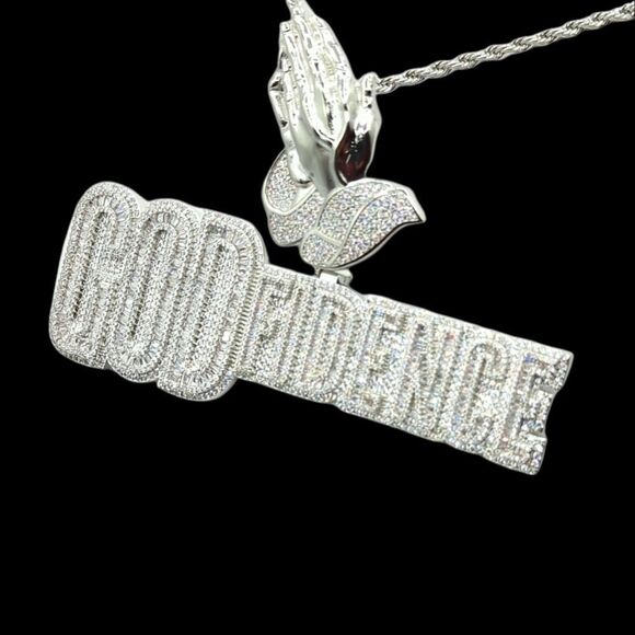 14K White Gold Finish Godfidence - Free 24inch x 3mm Rope Chain. - Picture 3 of 8